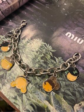Cute Enamel Face Charm Bracelet in Yellow and Silver